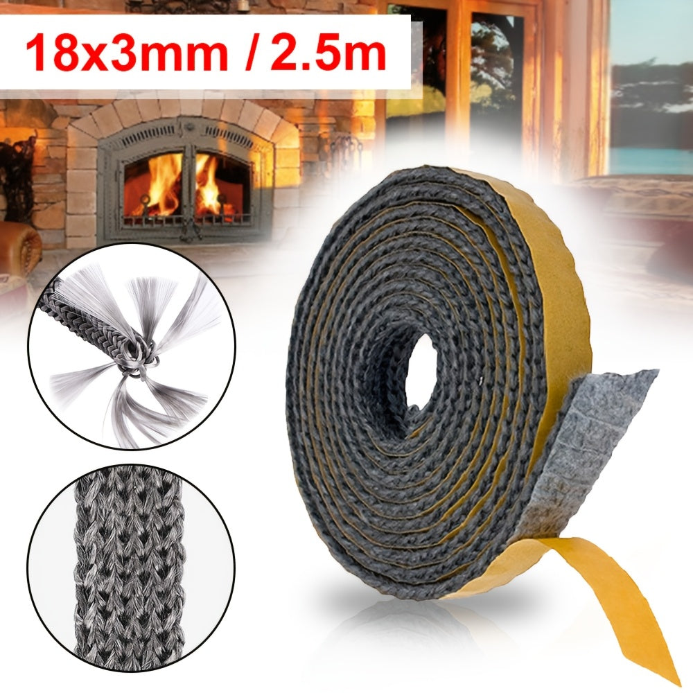 Black self-adhesive glass chimney door seal tape, measuring 2.5 meters, suitable for fireplace fan accessories and stove wall sealing. Can be used as a replacement gasket wire.