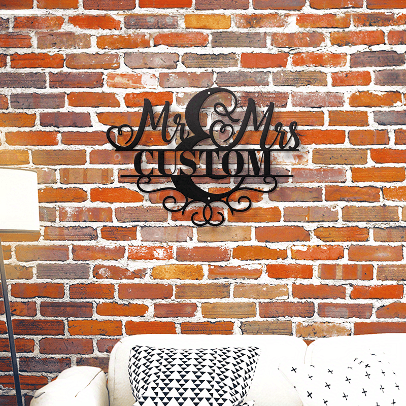 Customized Wall Art featuring Mr & Mrs Monogram - Classic Black Metal Decoration for the Home, Ideal for Every Celebration