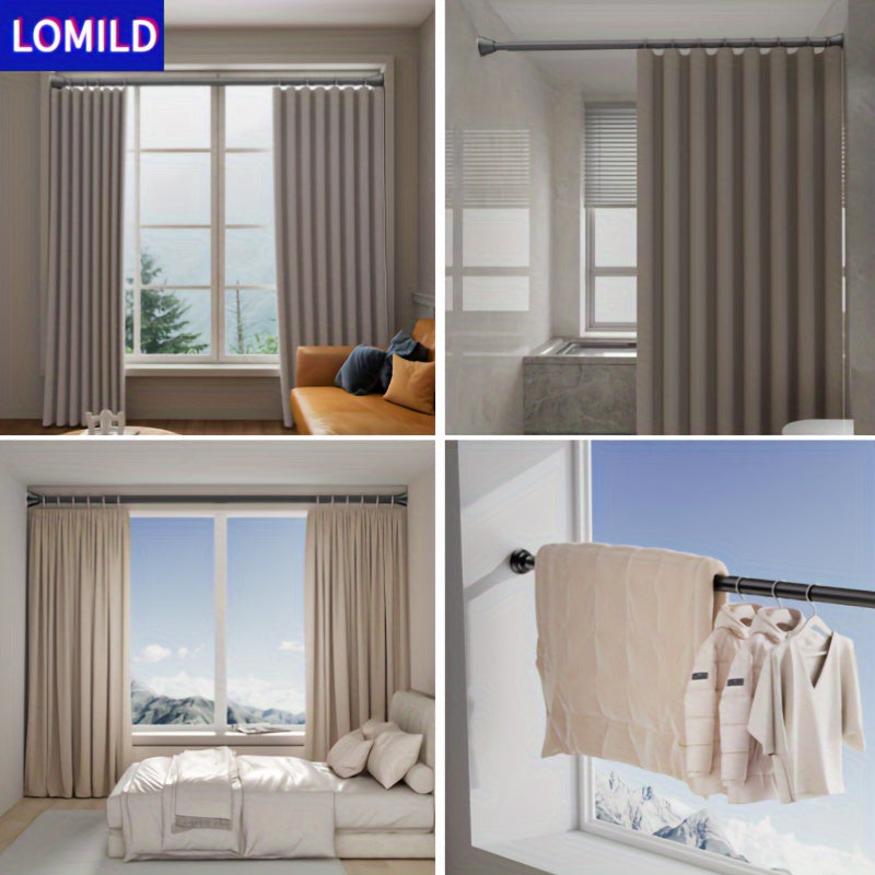 Upgrade your space with the LOMILD Stainless Steel Black Telescopic Rod. This versatile no-drill pole can be used for shower curtains, window drapes, and closet rails. The classic design features textured grip end caps for a stylish touch. Enjoy the