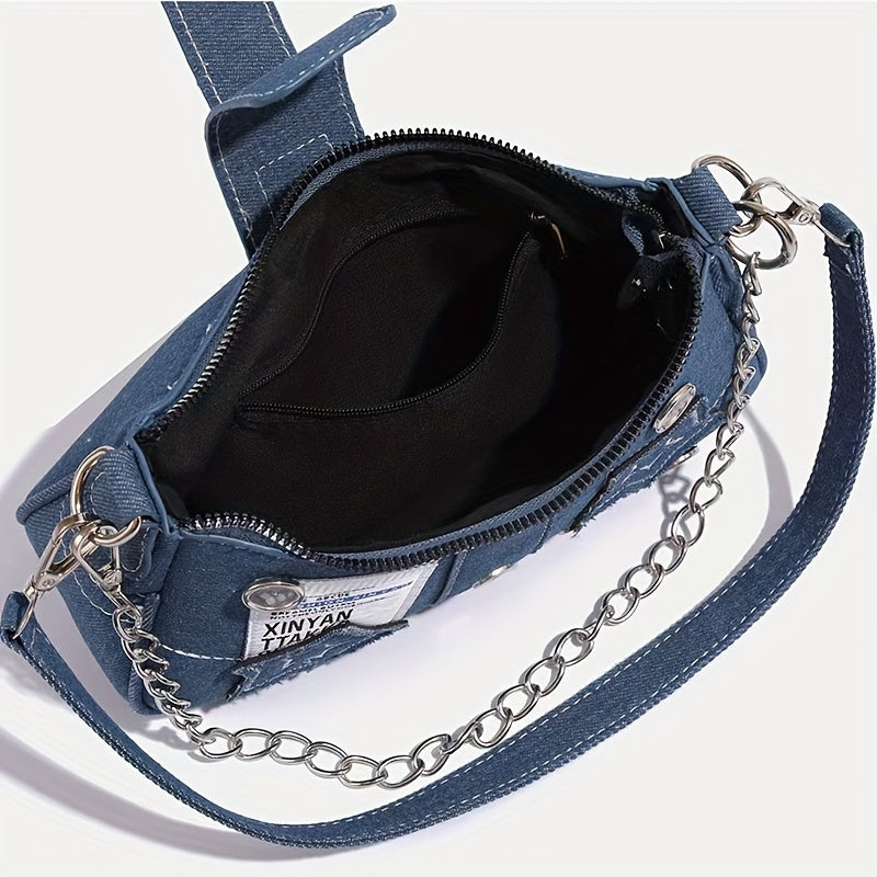 High-quality niche denim armpit bag for cool and sassy girls in retro sweet style, perfect for autumn and winter.