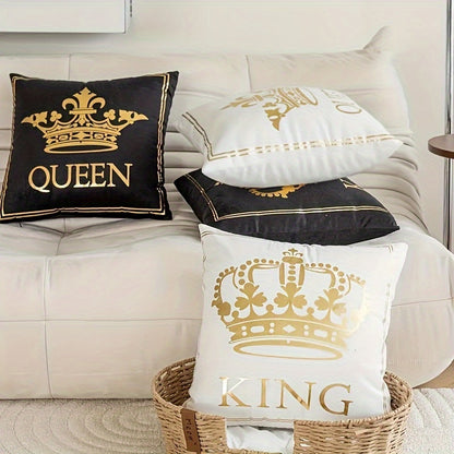 Luxury gold-plated decorative cushion cover with crown pattern in black and white hot stamping print for home sofa.