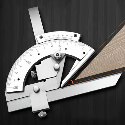 High precision universal angle ruler with 320 degrees measurement capability. Can be used as a multifunctional industrial protractor gauge and measuring instrument tool.