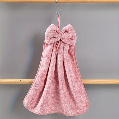 3pcs Bowknot Hanging Hand Towels, Coral Fleece, Quick Drying, Absorbent, Soft, Kitchen and Bathroom Towels.