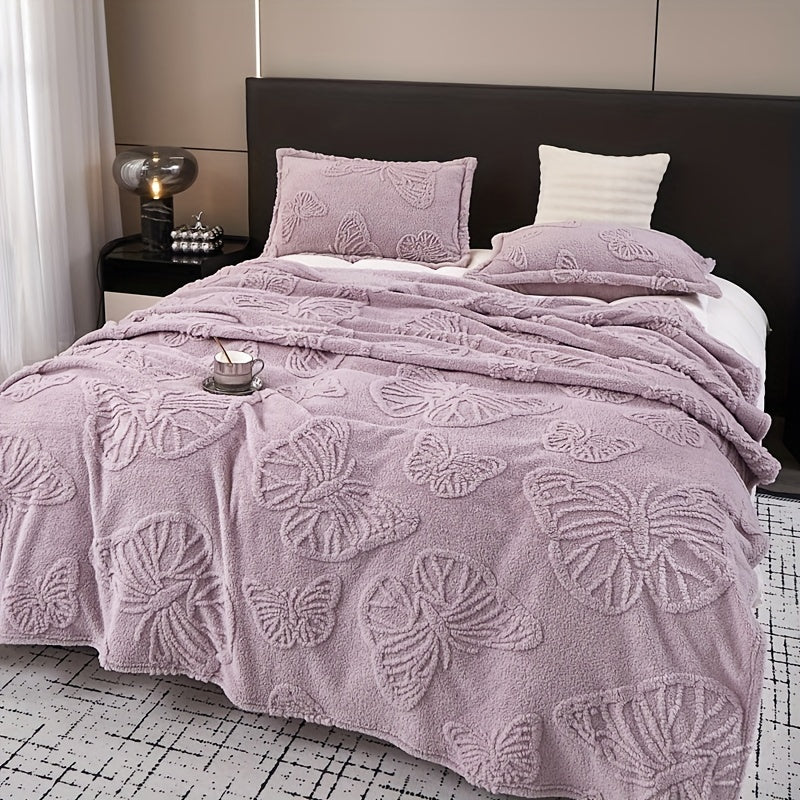 Butterfly Purple Throw Blanket with Jacquard Design and Taffeta Material - Ideal for Bed, Sofa, or Couch - Multifunctional and Stylish Blanket