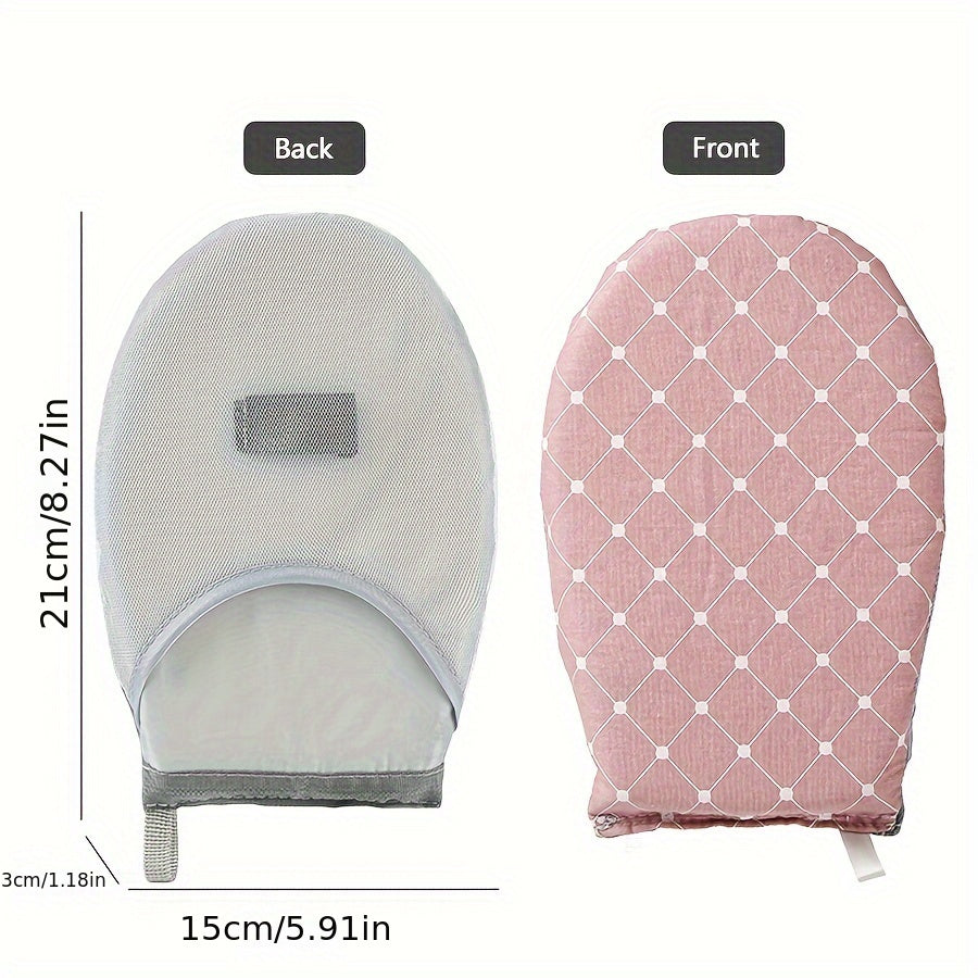 Portable handheld garment ironing board with high temperature resistant sponge for easy wrinkle removal.