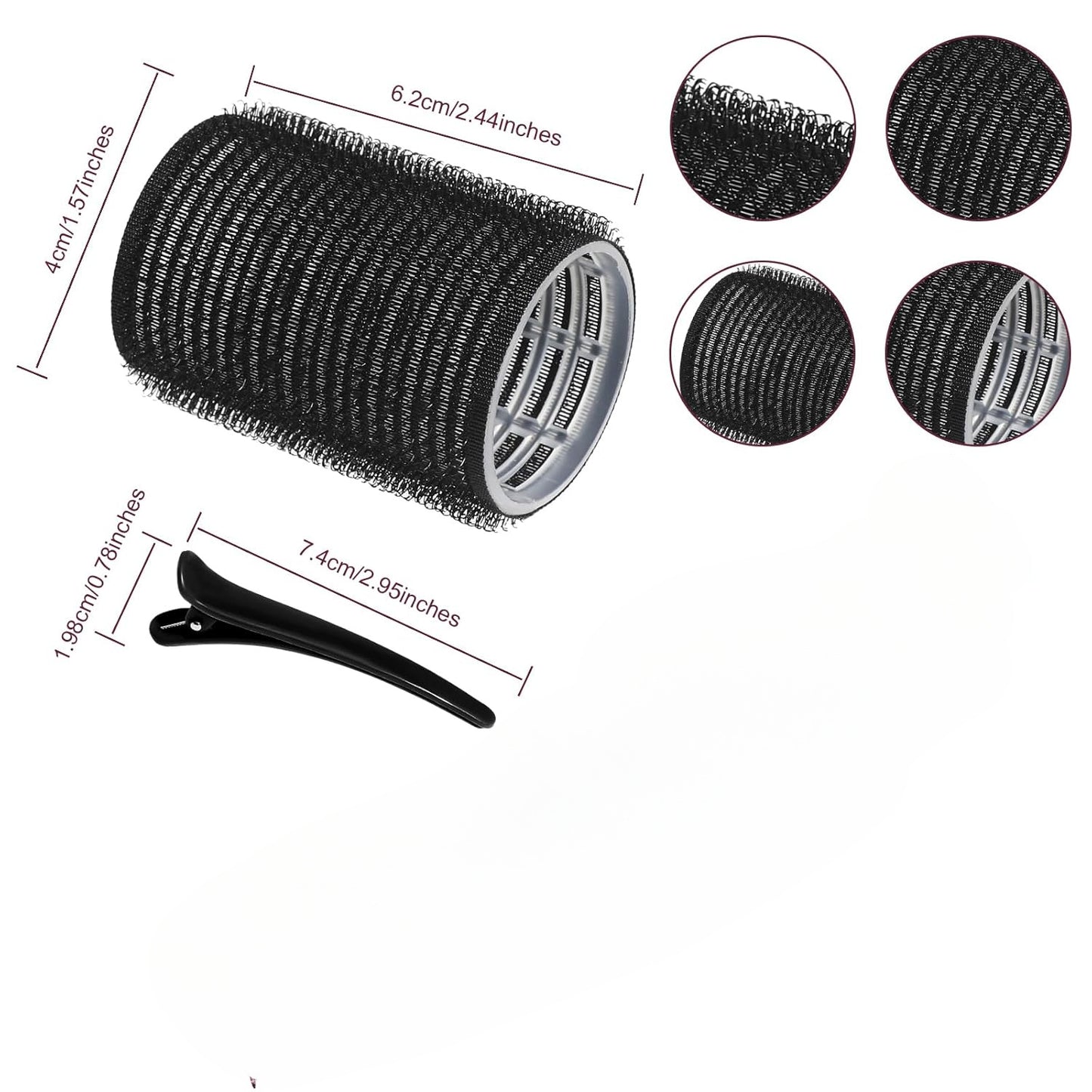 24 self-grip hair rollers with comb and hairpins for creating waves and curls on medium to short hair, in black color. Suitable for unisex adult hair styling.