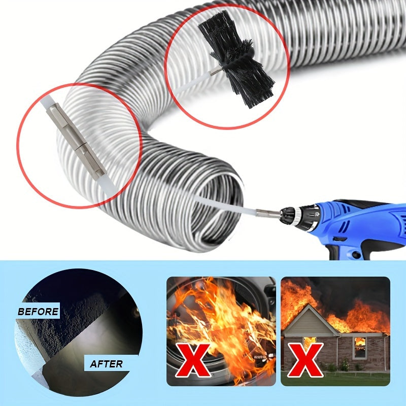 Dryer Vent Cleaning Brush Kit includes 26 pieces of flexible rods and a soft drill attachment. The expandable lint remover has a plastic handle for chimney cleaning. It extends up to 9.14 meters and is a must-have household gadget.