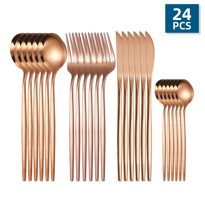 24-piece stainless steel cutlery set with Portuguese design for Western dining.