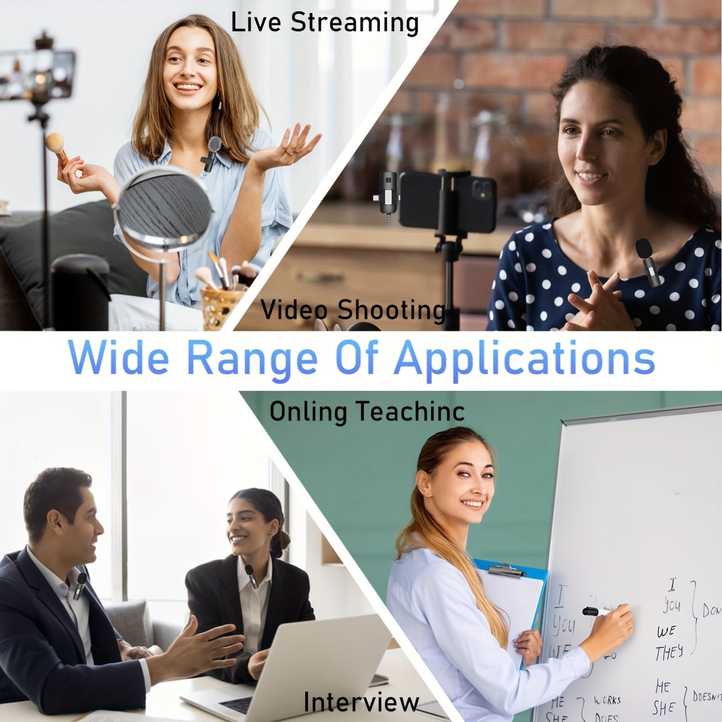 Wireless lavalier microphone with windproof fur ball for smartphones, laptops, and audio video recording, perfect for video interviews, podcasts, and vlogs.