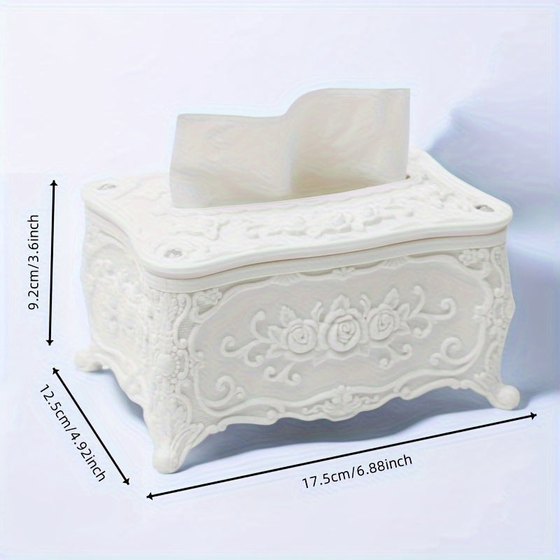 Retro tissue box holder for home decor in kitchen, bedroom, living room, or dining room. Made of plastic.