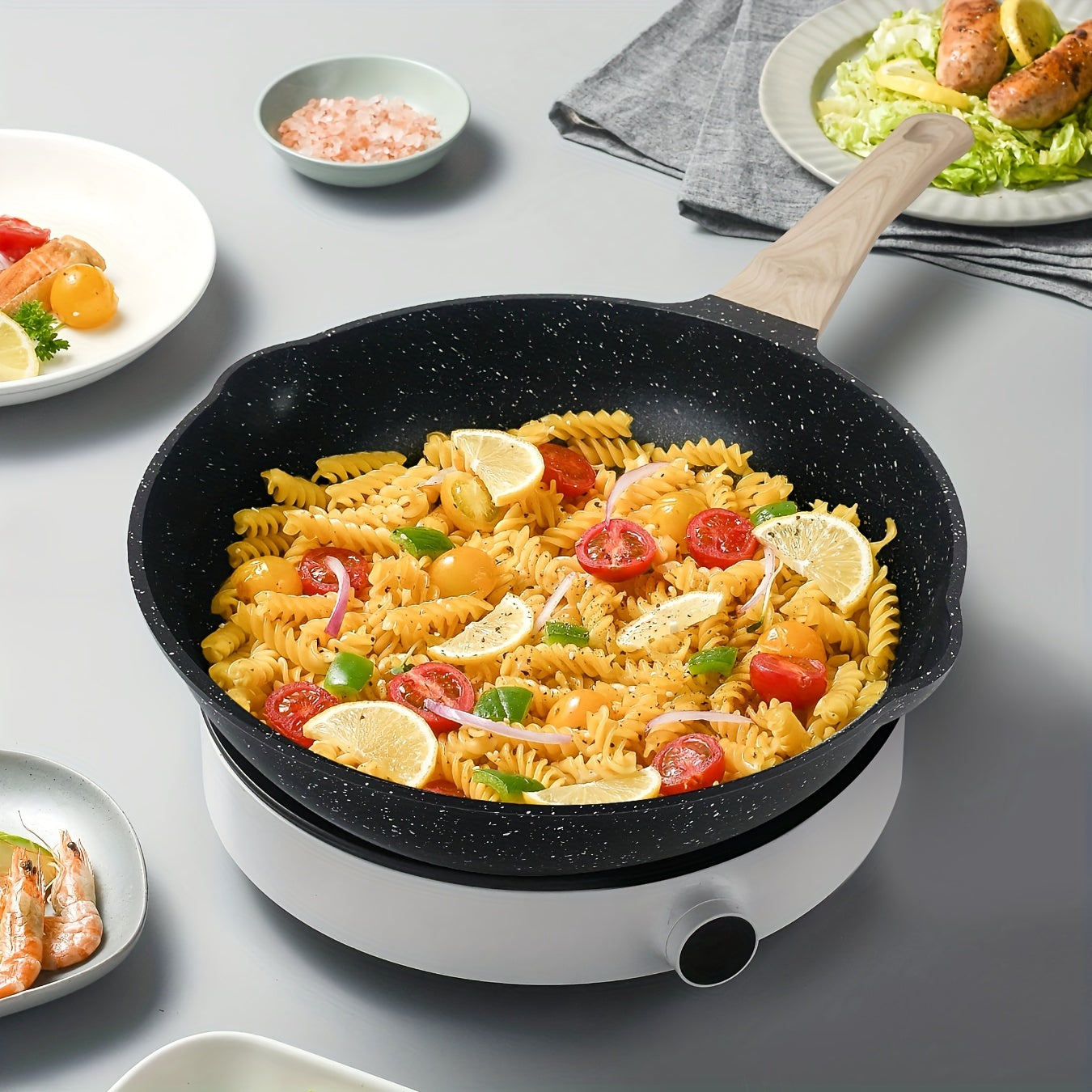 Cookware Set: 3-Piece Black Teflon Non-Stick Pot Set includes a 3L Soup Pot with Lid, 26cm Flat Bottom Frying Pan, and 24cm Frying Pan. Compatible with Electric Stove and Gas, perfect for cooking a variety of dishes in the kitchen.