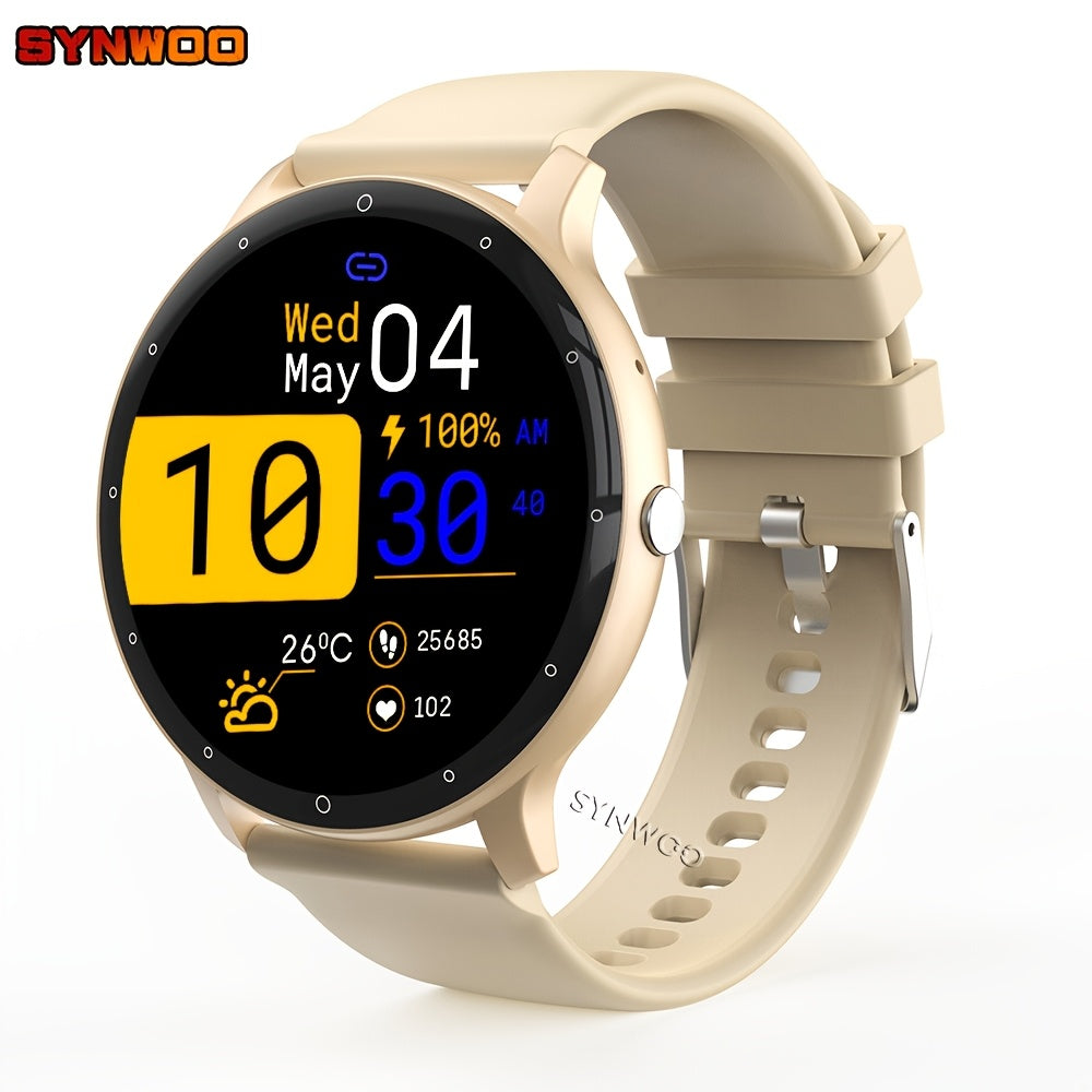 Stay connected with the Synwoo Smart Watch, designed for both men and women. This sleek watch features a 3.25cm full touch screen, digital display, and round dial. Stay active with the motion tracker and never miss a beat with the alarm clock, weather