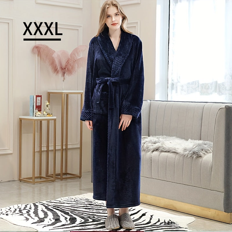 Thickened flannel bathrobe for autumn/winter, cozy unisex nightwear for home.