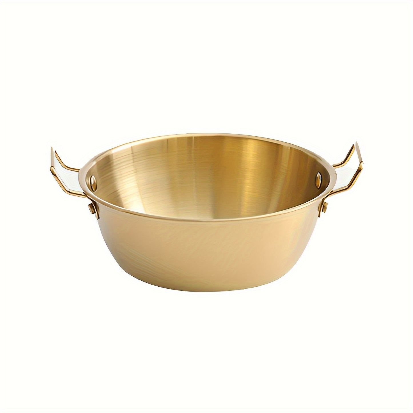 304 stainless steel bowls with handles for cooking, baking, salads, pho, grains in 4 sizes and either gold or silver. Suitable for snacks, noodles, ramen, and Korean side dishes.