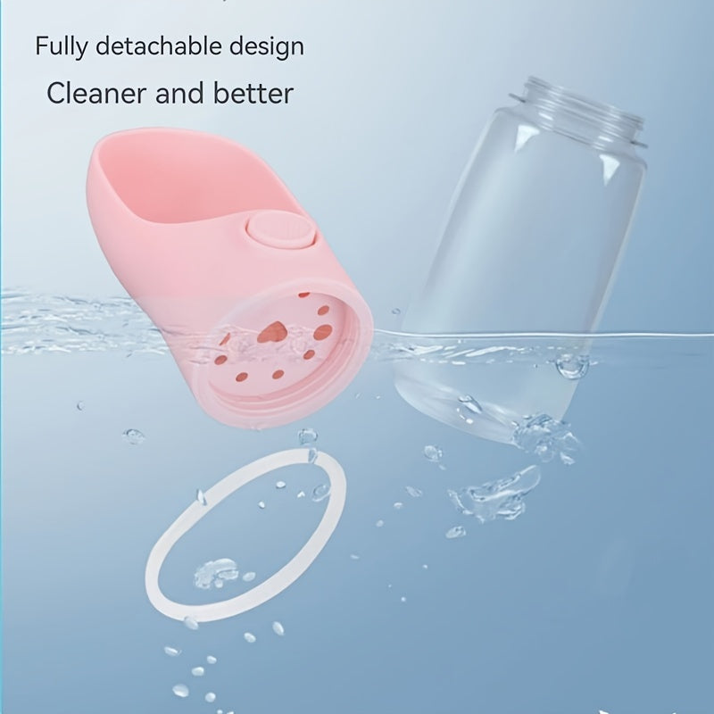 Portable dog water bottle with accompanying cup for easy feeding and drinking