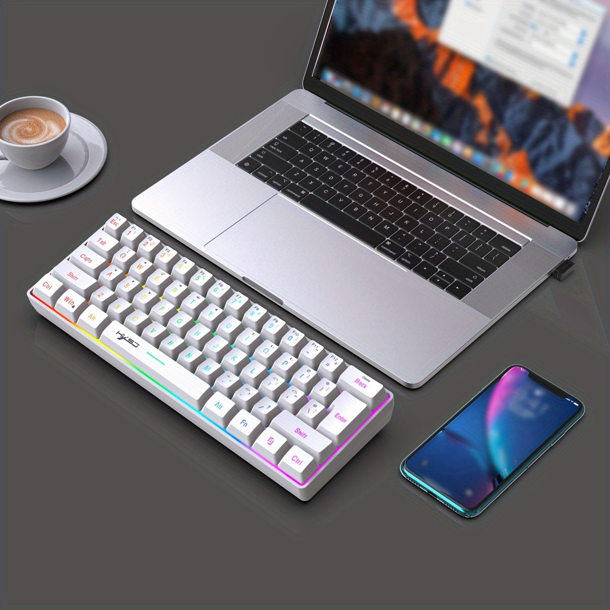 HXSJ Mini Wireless Gaming Keyboard with RGB Backlit and 61 keys for Office/Home Use.