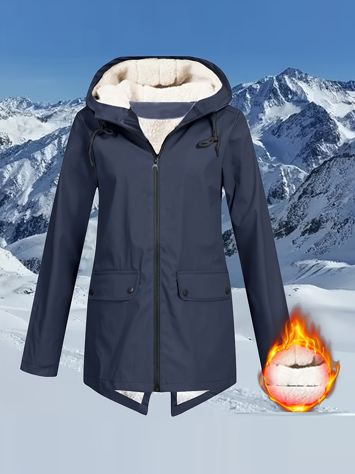 Women's hooded windbreaker jacket made of 100% polyester with button details. This non-stretch woven fabric jacket is perfect for fall/winter, providing insulated warmth for cold weather.