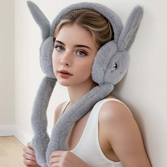 Soft Knitted Bunny Ear Ear Warmers, Stretchable Polyester Ear Muffs with Cartoon Design, Hand Washable for Repeated Use, Cozy Ear Protection