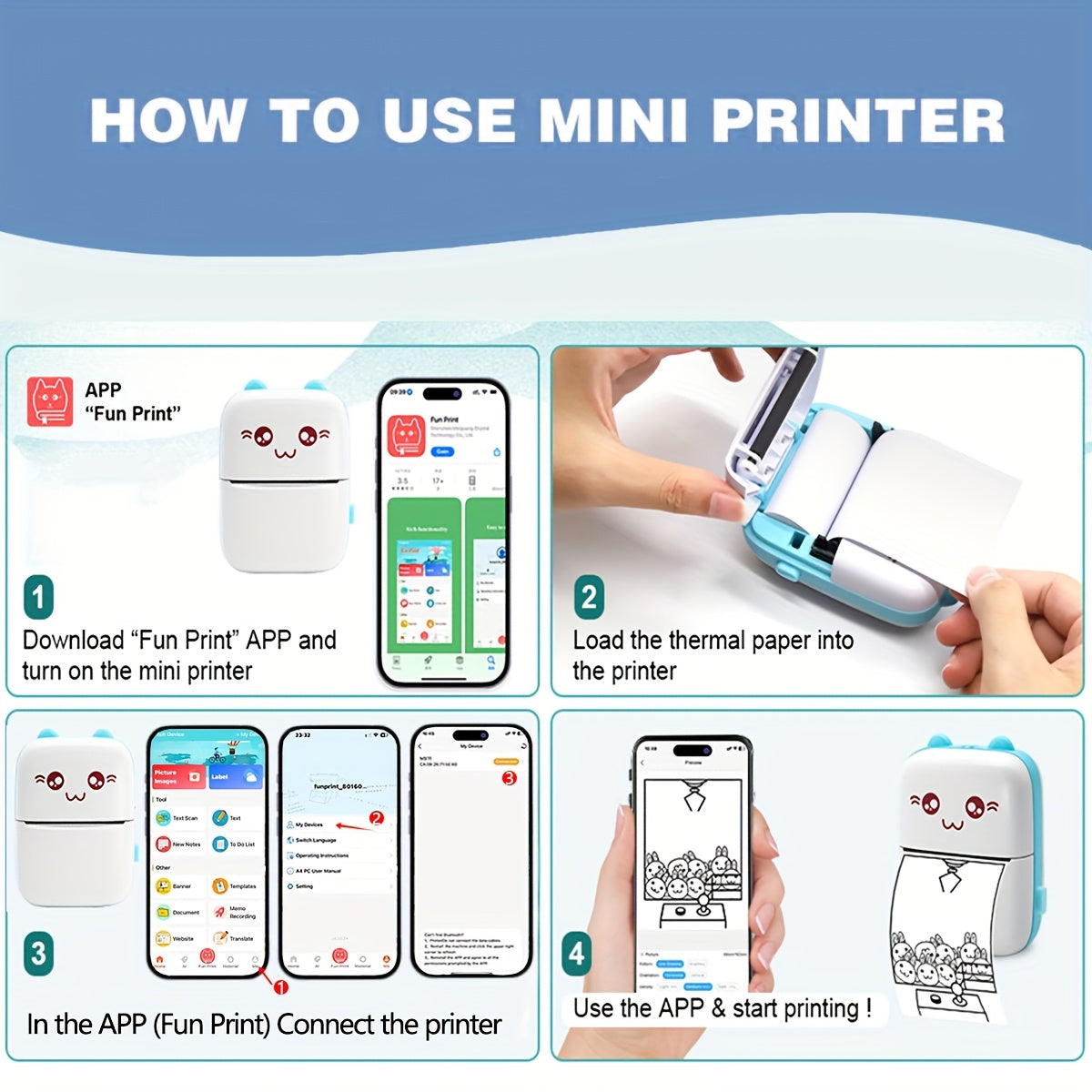 GOTOOGO Portable Mini Photo Printer with USB Rechargeable, Wireless Thermal Label Maker, 200dpi High-Resolution Printing, Quick Image Output. Includes Thermal Paper, Compatible with iOS &