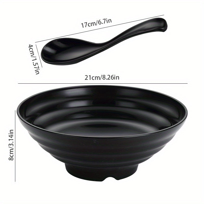 Unbreakable Japanese Ramen Bowl Set with Spoon, Large Bowl for Pho Thai Miso Udon, Dishwasher & Microwave Safe, BPA Free, Black