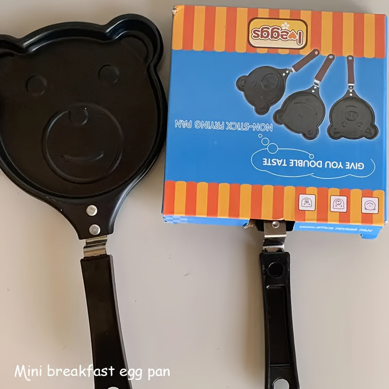 Hand Wash Only - Cute Cartoon Bear Design Non-Stick Cast Iron Mini Breakfast Skillet, Ideal for Eggs & Pancakes