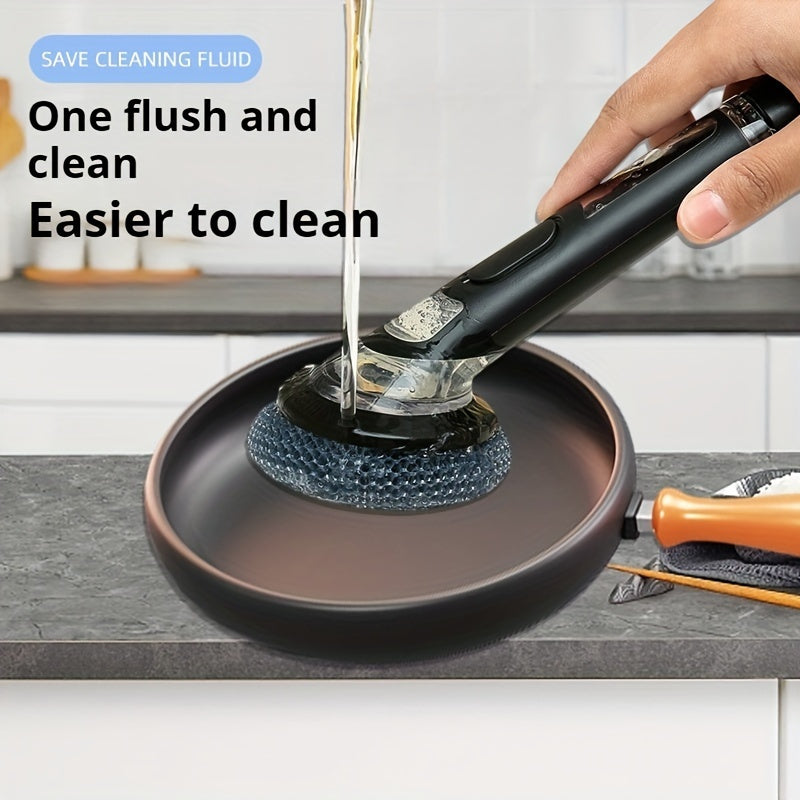 Multi-Purpose Kitchen Dishwashing Brush with Soap Dispenser - Non-Electric, Long Handle Scrubber for Easy Cleaning of Pots, Pans, and Bowls, Convenient and Efficient Design, No Electricity Needed