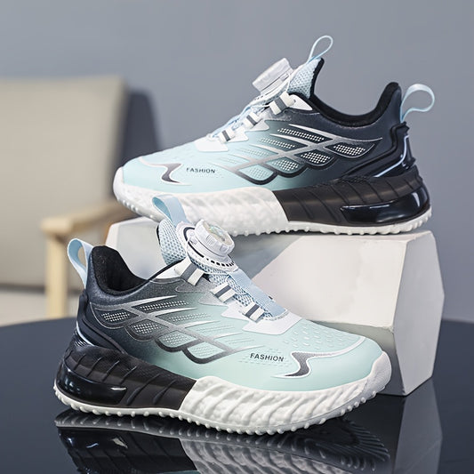 Casual low top sneakers with rotating button for boys, lightweight shock-absorbing option for running fitness.