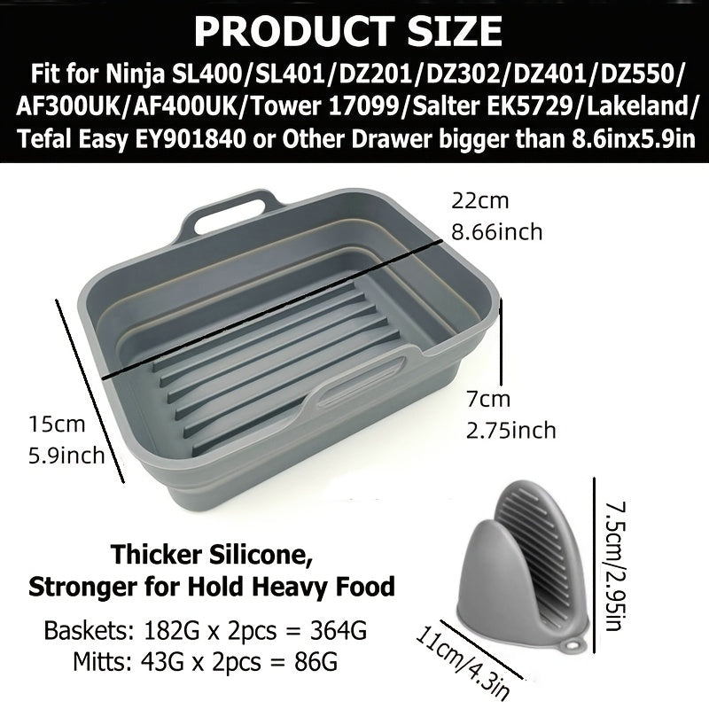 Set of 4 Silicone Air Fryer Accessories - Includes Collapsible Dual Basket Liners and Oven Mitts, Nonstick and Heat-Resistant, Fits Ninja, Tower, and Other Models