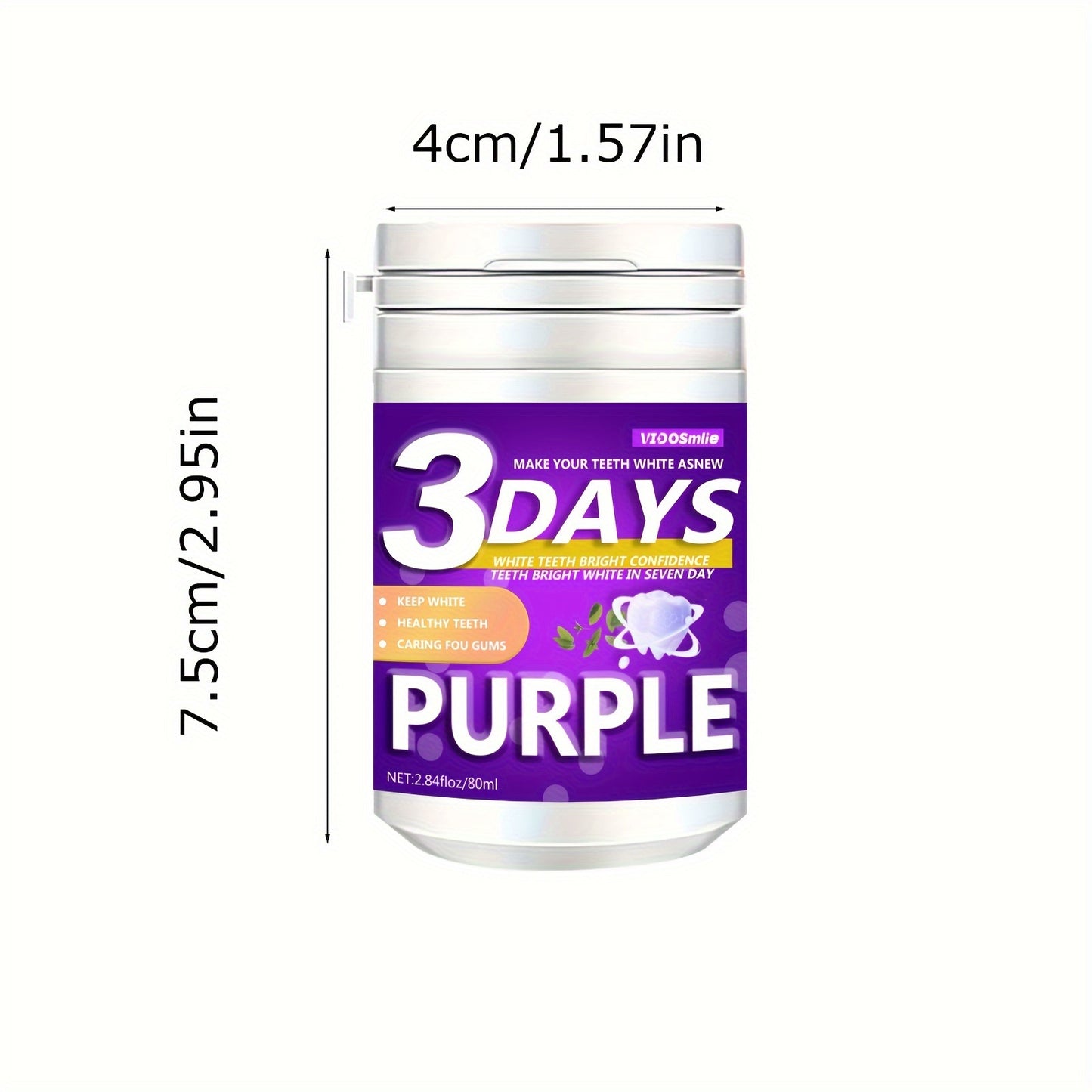 Vidosmile Purple Tooth Powder 80ml: Natural teeth whitening with honeysuckle flower & mint, baking soda brightening, gentle oral care for fresh breath & healthy gums.