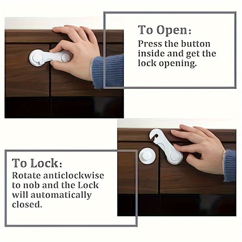 5 safety locks for cabinets, room doors, and refrigerator drawers, featuring anti-pinch hand-to-hand opening design.