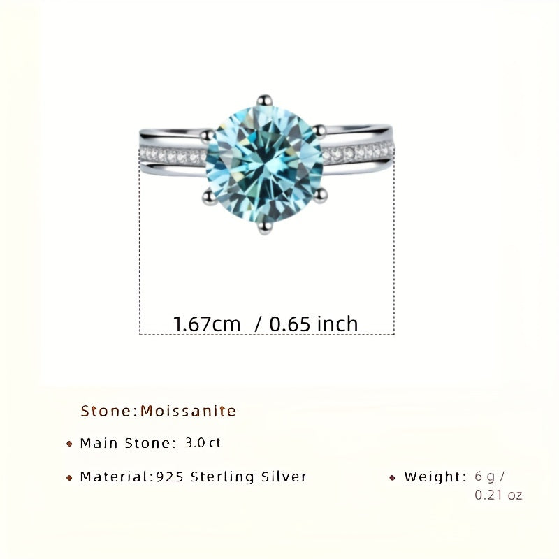 [Top Pick] Gems Lady Elegant 3.0 Carat Moissanite Engagement Ring - 925 Sterling Silver with Dazzling Accents, Ideal for Weddings & Special Promises, Comes in a Gift Box, 9mm, Exquisite Jewelry