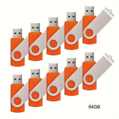 10 piece bulk pack of USB 2.0 Flash Drives in various storage capacities and colors with LED indicator for computers and laptops.