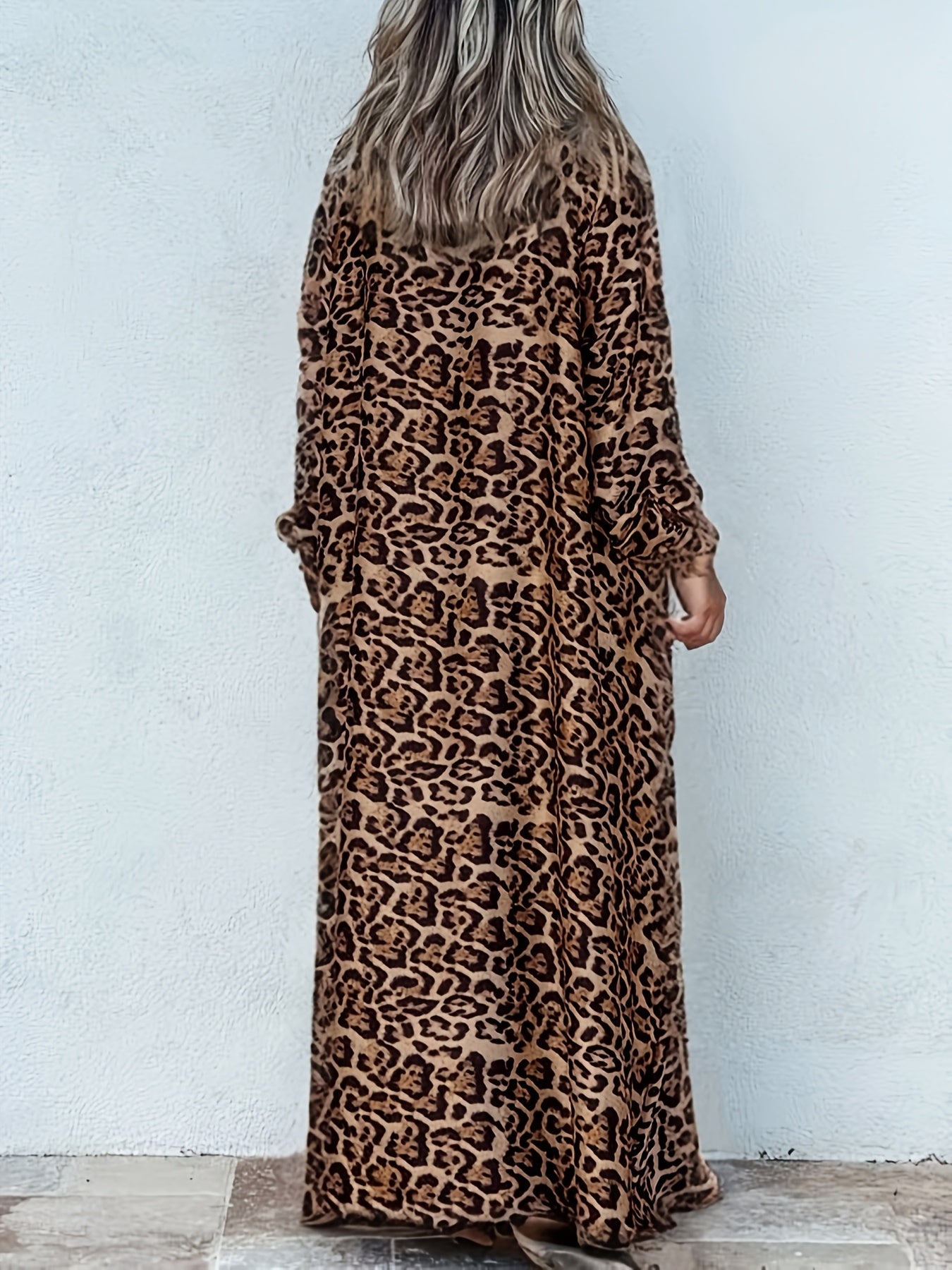 Leopard Print V-Neck Dress with Belt - Lightweight polyester, machine washable - Great for spring/summer/fall, plus size casual wear.