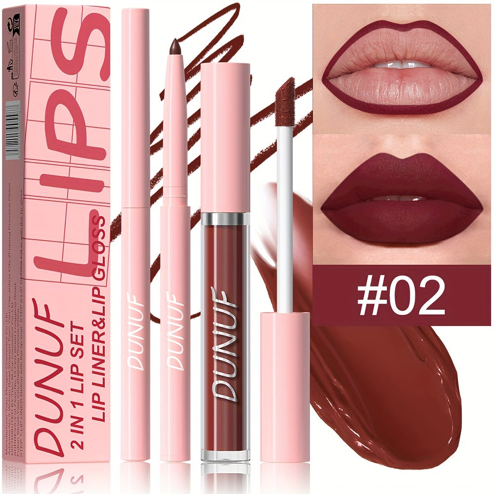 Matte lip gloss lip liner set that is durable, waterproof, sweat-resistant, and easy to color.