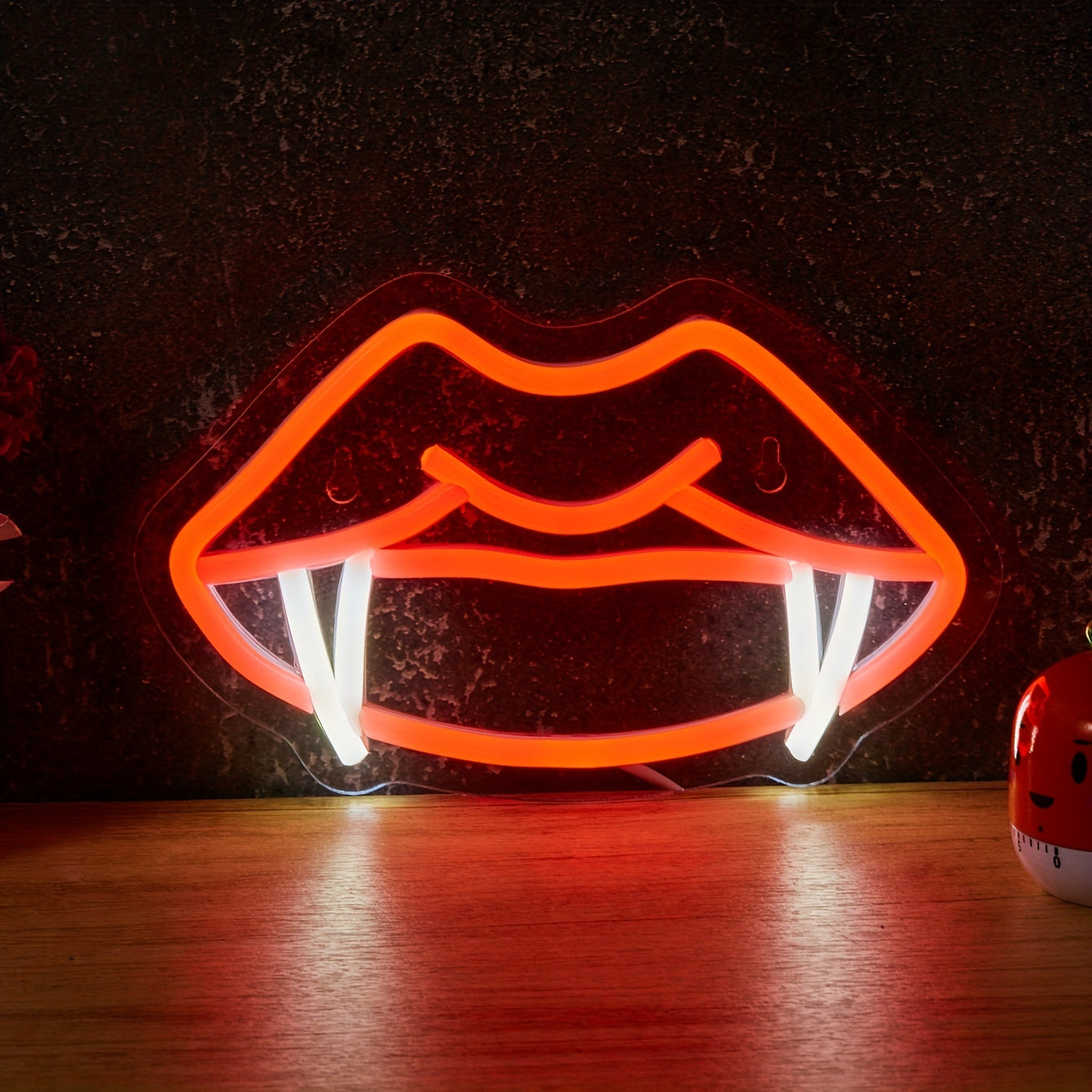 1 pc LED neon light of a backboard design with teeth and cool fangs, ideal for man cave decoration, powered by USB 5V.