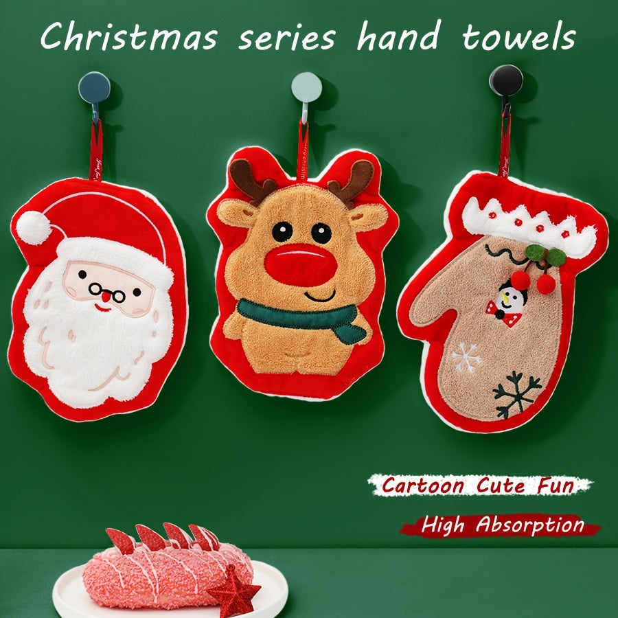 Soft, festive hand towel with cartoon design, great for holiday gifting and decorations.