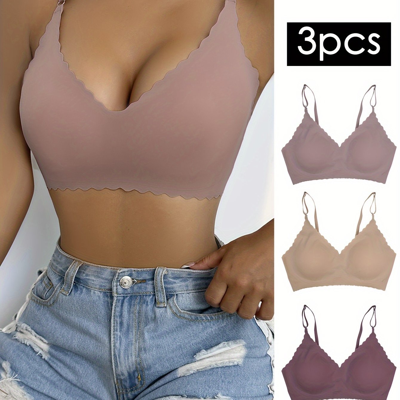 Set of 3 seamless wireless bralettes, comfortable and breathable, ideal for women's lingerie and underwear