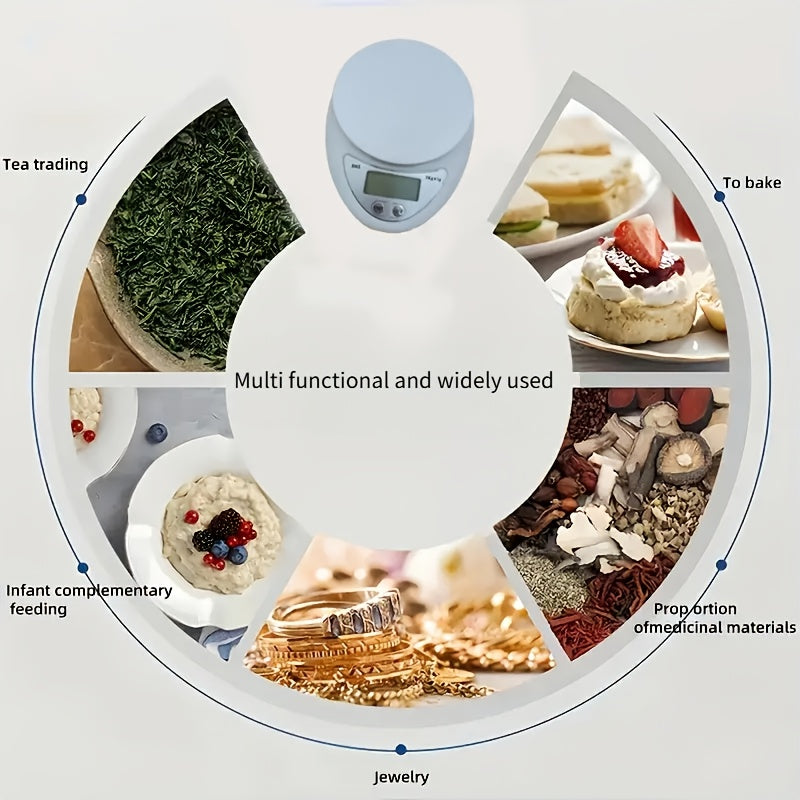 Digital kitchen scale for precise weighing of food, baking, household, restaurant, and office use. Compact, easy to use, and accurate. Battery not included.