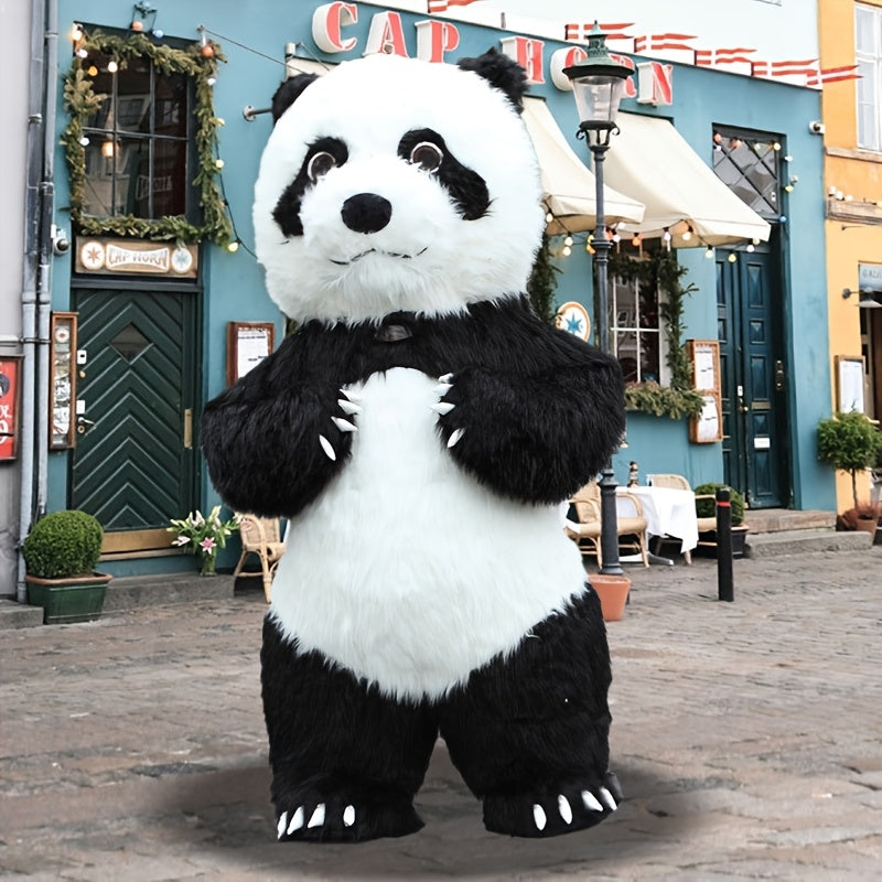 Giant panda inflatable costume with backpack & bow tie for parties, masquerades & holidays.