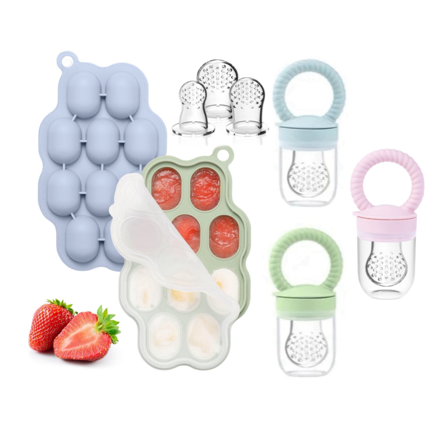 Set of 5 Pieces: Silicone Food Storage Box and Fruit and Vegetable Puree Making Feeder Combination Set