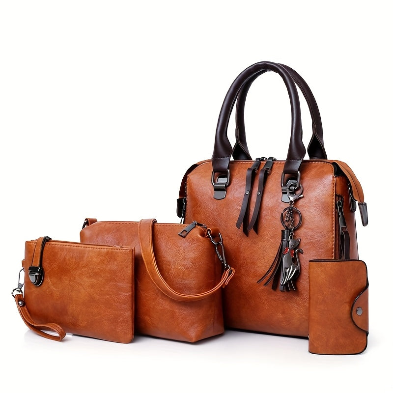 New retro trend mother and child bag set with large capacity, portable shoulder messenger bag and embossing design.