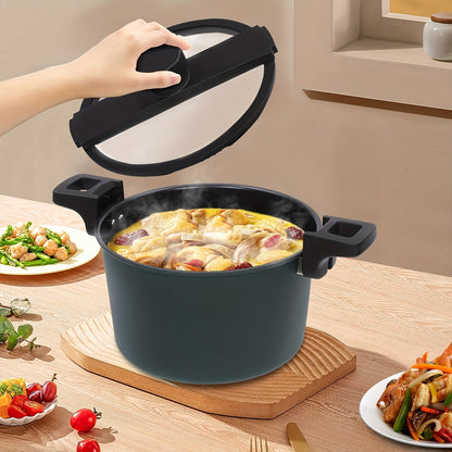 6L Cast Iron Pressure Cooker Pot with Non-Stick Coating and Steam Vent, Compatible with Induction Cooktops, Ideal for High-Pressure Cooking Soups, Stews, and Broths