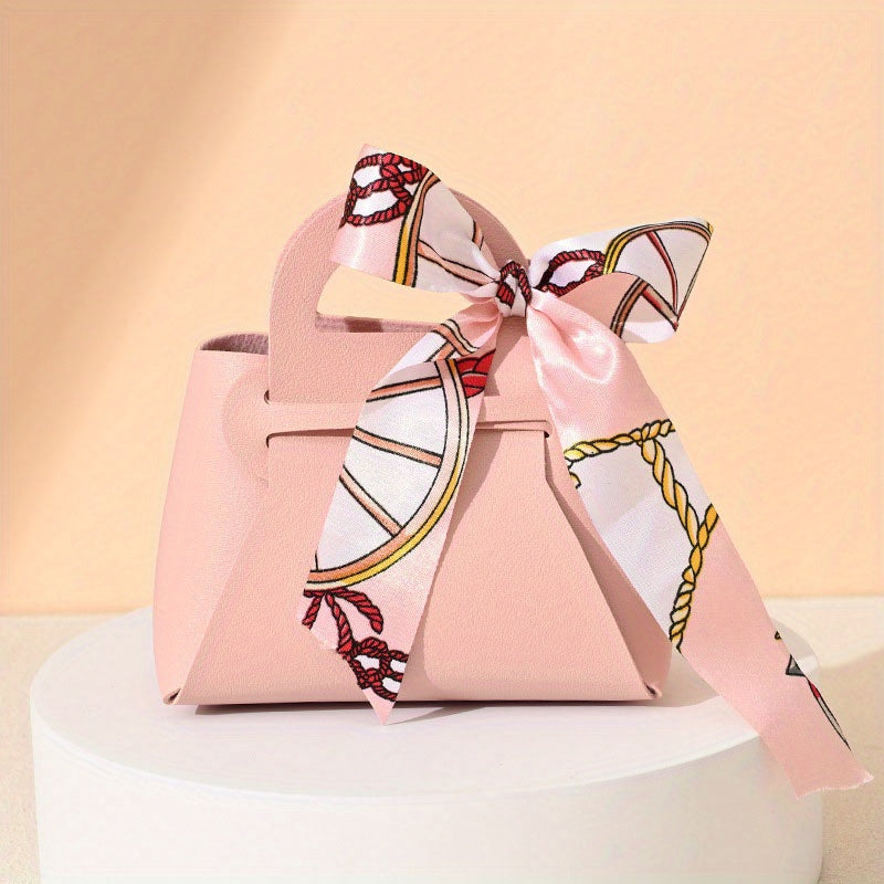 5 European-style faux leather wedding candy boxes, ideal for party favors and packaging.