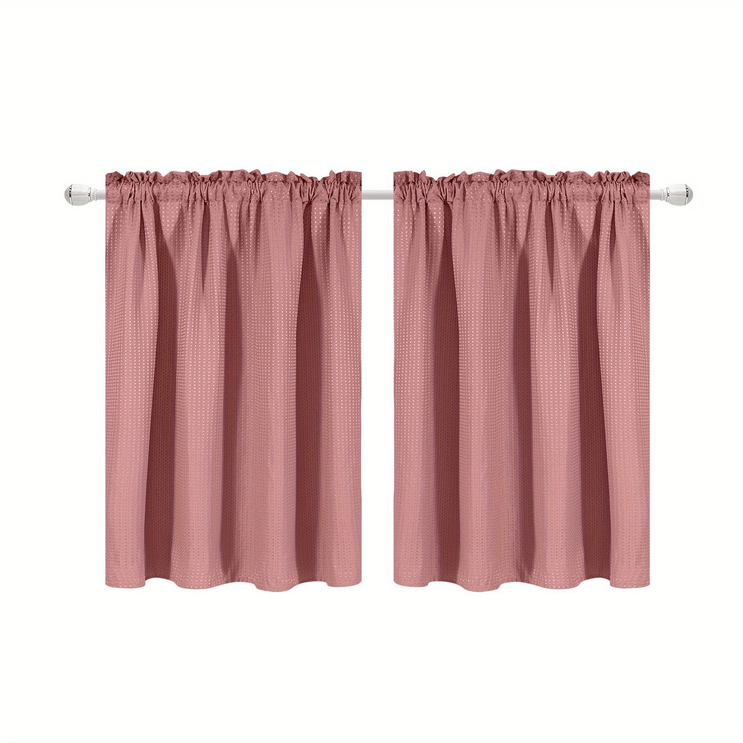 Set of 2 Waffle Weave Half Window Curtains. Waterproof Small Window Curtains for Bathroom, Ideal for Coffee Shops and Kitchens.