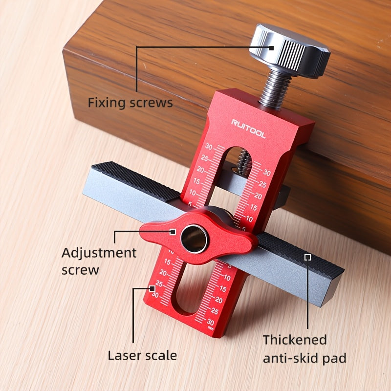 RUITOOL 2 In 1 Cabinet Door Installation Positioner made of rust-resistant aluminum alloy with non-slip design. Includes drill bits and has a clamping range of 7-40mm. Ideal for cabinet