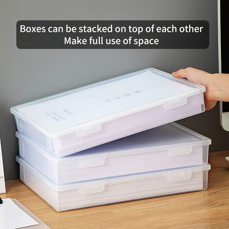 1pc A4 paper storage box for organization and storage supplies. Suitable for office, dorm, or home use.