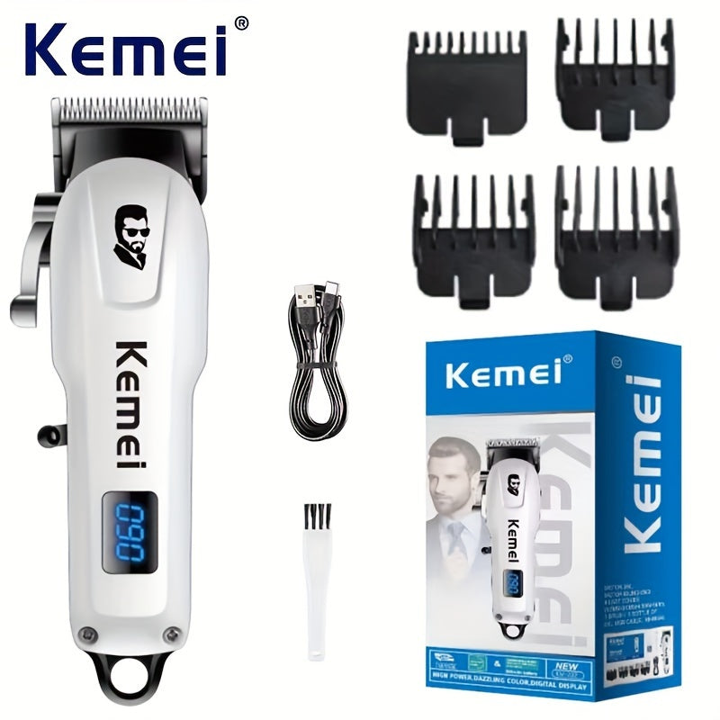 Kemei Professional Cordless Hair Cutter for Men, USB Rechargeable Barber Trimmer with LCD Display, Lithium Battery.