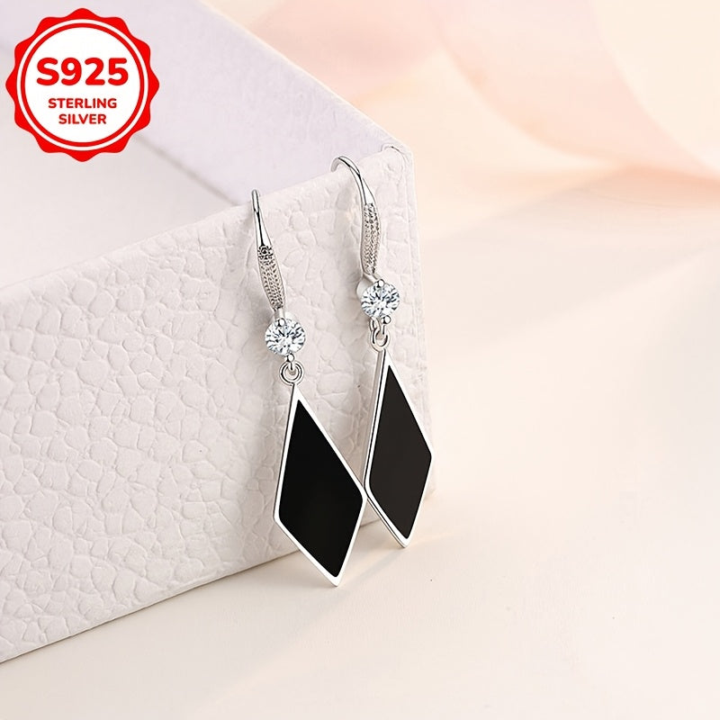 Elegant dangle style rhombus drop earrings with zirconia accents, made from exquisite Sterling Silver S925. Fashionable and chic jewelry for women with a touch of glamour.