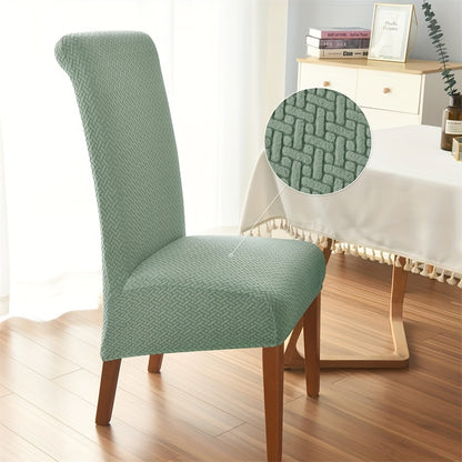 High-back dining chair cover with elegant Jacquard design, stretchable spandex material, ideal for kitchen, hotel, and banquet use. Solid color, easy to clean in the washing machine.