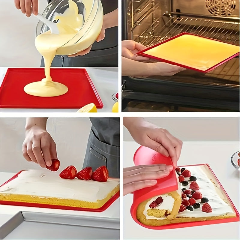 1 piece of Swiss roll cake mat that is non-stick, reusable, and made of silicone. This versatile, heat-resistant, and dishwasher-safe kitchen tool is perfect for creating easy desserts.